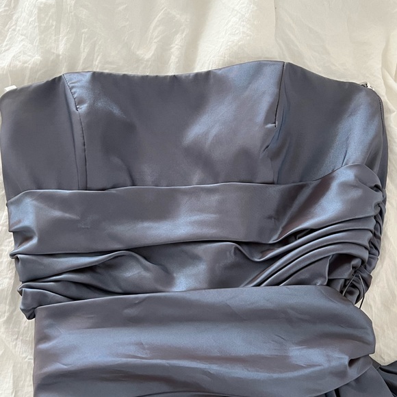 David’s Bridal Junior Semi Formal Strapless, Blue with Black Tones, Size 10 - Picture 6 of 8